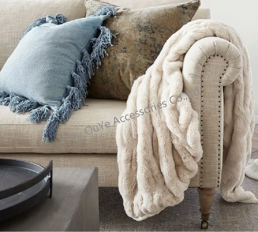 Warm Soft Cozy Luxury Faux Fur Ruched Throws Knit Blanket
