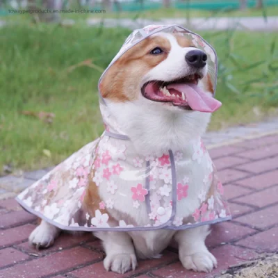 Design Wasserdichter Haustier-Produkte-Blumendruck-Hundetransparenter Regenmantel
