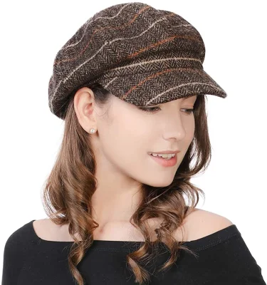 Manufaktur Braune Wolle Damen Klassische französische Baskenmütze Stilvolle Künstler-Newsboy-Mütze IVY-Mütze