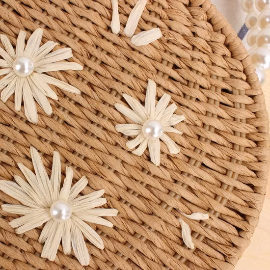 2021 frauen Schulter Handarbeit Gewebt Strand Weibliche Nachricht Handtasche Sommer Runde Stroh Tote Tasche